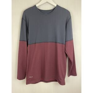 Bylt Shirt Men Size M Long Sleeve Premium Crew Neck Navy Maroon Stripe